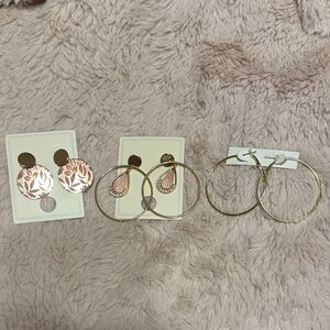 Set of Gold and Pink Earrings - 3 pairs